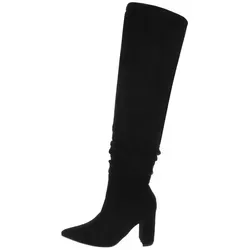 Ital-Design Damen Abendschuhe Party & Clubwear Overkneestiefel (85135672) Blockabsatz High-Heel Stiefel in Schwarz schwarz 36 EU