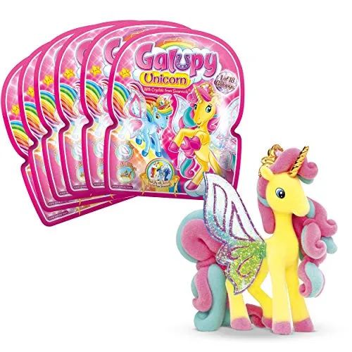 Unicorn - 6er Pack Einhorn Figuren - Figuren für fantasievolles Spiel und Sammlung, perfekt als Geschenk für Kindergeburtstage oder Weihnachten. Enthält 6 bezaubernde Galupy Einhörner aus Plüsch und Swarovski-Kristall.