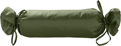 Bettwaesche-mit-Stil Mako Satin Baumwoll Nackenrollen Bezug 15x40 - Nackenrollenbezug aus 100% Baumwolle - Nackenrolle Überzug einfarbig Dunkelgrün - Made in EU