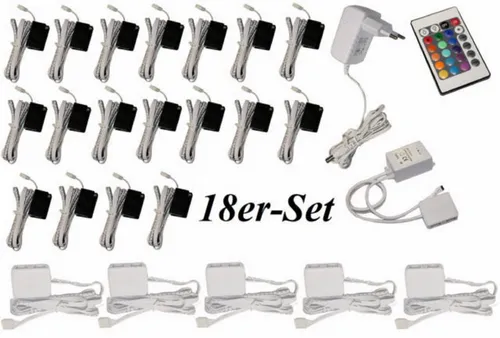 TRANGO LED Glaskantenbeleuchtung 18er Set RGB Farbwechsel, mehrfarbig,Trango