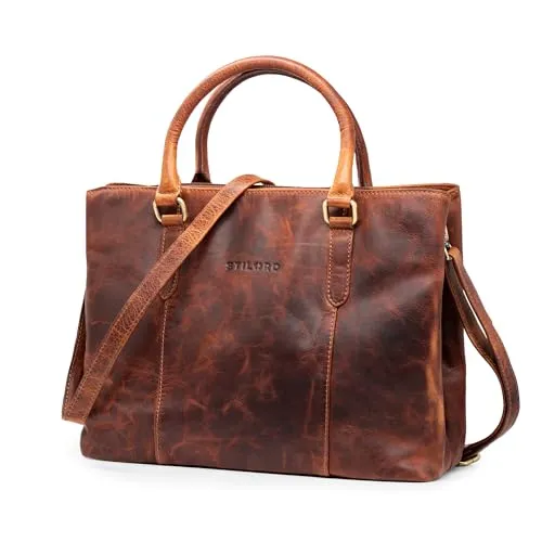 STILORD 'Lexa' Handtasche Damen mittelgroß Leder - Echtleder Bürotasche - Praktische Schultertasche - Elegante Shopper Henkeltasche oder stilvolle Ledertasche, Farbe:prestige - braun
