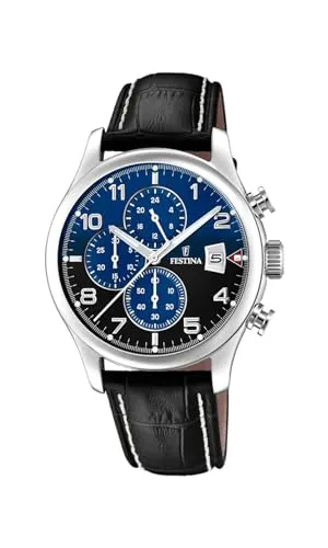 Festina Herren Analog Quarz Uhr F20375/7 - Elegante Armbanduhr für Herren mit 43 mm Edelstahlgehäuse, schwarzem Ziffernblatt und 10 bar Wasserdichtigkeit - ideal zum Schwimmen und Schnorcheln.