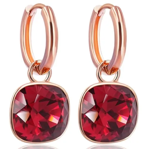 Rosegold Ohrringe Creolen Rot Markenkristalle Ohrringe 925 Sterling Silber vergoldet NOBEL SCHMUCK