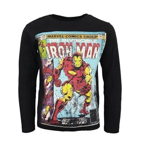 Avengers Langarmshirt Kinder Jungen – Iron Man Hulk Thor Comic Shirt – Größen 134–164 – Grau oder Schwarz – Baumwollmischung, Farbe: Schwarz, Bekleidungsgröße: 158
