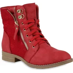 Mytrendshoe Damen Schnürstiefeletten Spitze Stiefeletten Zipper 815442 Worker Boot, Farbe: Rot, Größe: 39 - Rot - 39