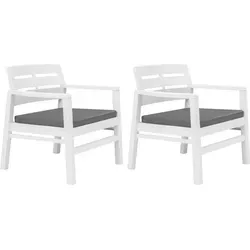 vidaXL 3-tlg. Garten-Essgruppe Weiß Kunststoff - Gartenmöbel-Set aus robustem, witterungsbeständigem Kunststoff, ideal für entspannte Mahlzeiten im Freien. Inklusive 2 bequemer Sessel und Tisch – leicht zu montieren und zu reinigen.