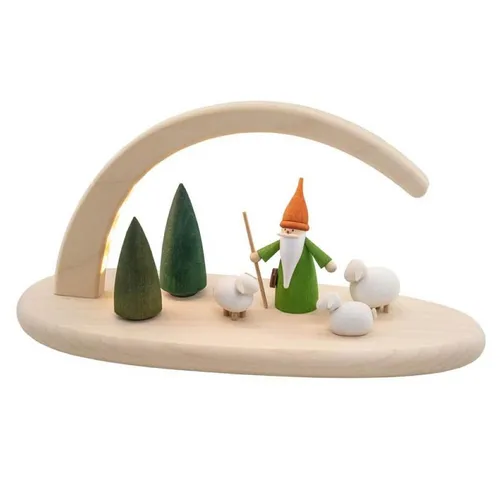 Seiffener Volkskunst eG LED Schwibbogen - Bogen Schäferwichtel mit USB-Stecker - Schwibbögen: Wunderschöner LED Schwibbogen (HxBxT 13x24x10 cm) aus handbemaltem Holz, ideal als Geschenk und für Sammler. Von der Traditionsfirma Seiffener Volkskunst.