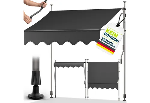 tillvex Klemmmarkise – Handkurbel Balkonmarkise 200 cm in schwarz von tillvex