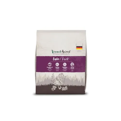 Venandi Animal – Premium Katzenfutter – Ente, mit viel frischem Geflügel, Trockenfutter, getreidefrei 1er Pack (1 x 300g)