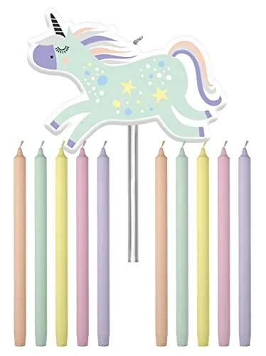 Folat 68380 Kerzen Unicorns & Rainbows 10cm - 11 Stück