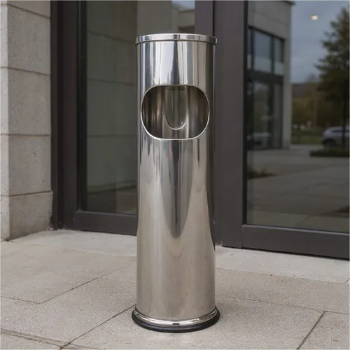 Edelstahl Standaschenbecher 54 cm mit integriertem Mülleimer - Hochwertiger Standaschenbecher aus Edelstahl, 54 cm hoch und ideal für den Außenbereich. Mit integriertem Mülleimer für eine saubere Umgebung und praktischen Einsatz.