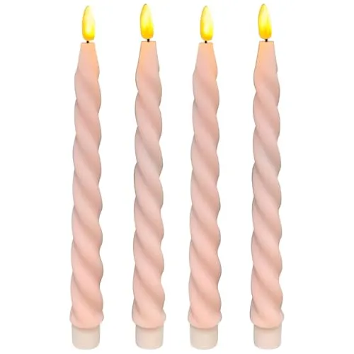 LED Stabkerzen Rosa im 4er Set, in Ø 2,2 x 22 cm gedreht - Echtwachskerze mit Timerfunktion