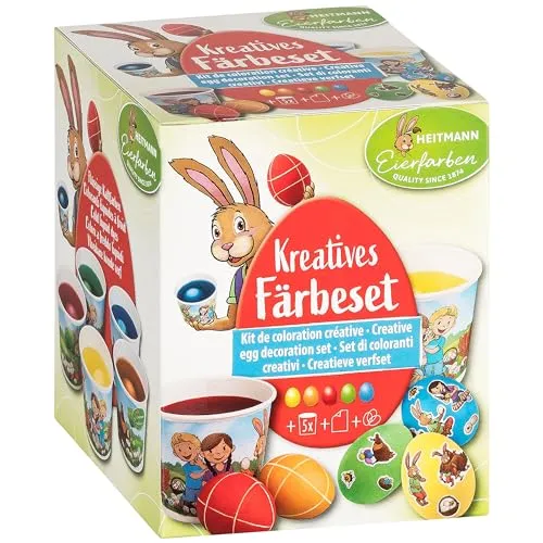 Heitmann Eierfarben - Muster-Färberei - 5 flüssige Eierfarben in Gelb, Pink, Grün, Violett und Blau + Schablonen