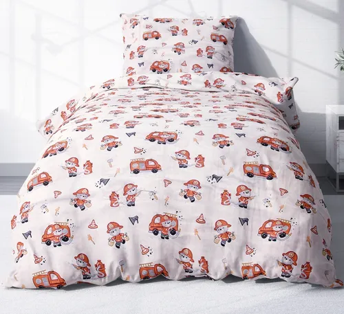 Heubergshop Kinderbettwäsche Feuerwehr 135x200cm - Bettwäsche-Set aus 100% Baumwolle, 2-teilig mit Feuerwehr-Design, ideal für kleine Feuerwehr-Fans und sorgt für einen gemütlichen Schlaf.