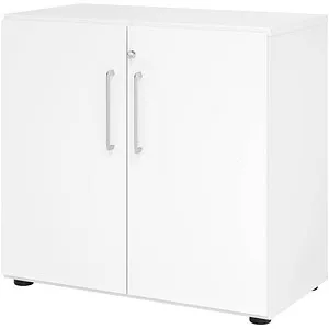 Hammerbacher Aktenschrank Serie 9, abschließbar, 80 x 74,6 x 42cm, weiß - Büroschrank aus hochwertiger, melaminharzbeschichteter E1-Qualitäts-Spanplatte, ideal für sichere Aufbewahrung und organisiertem Arbeiten mit abschließbaren Flügeltüren.