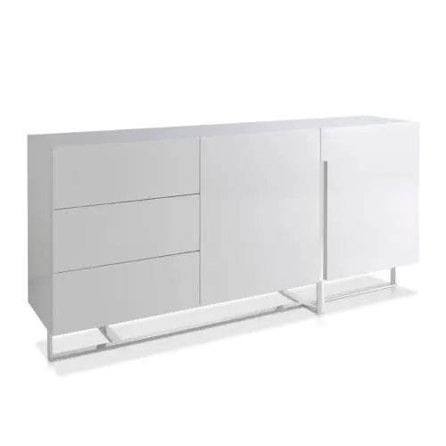 ANGEL CERDÁ Sideboard aus Holz, weiß glänzend mit Schubladen und Türen - Buffet mit modernem Design, drei Schubladen und zwei Türen mit verzögertem Schließsystem, ideal für stilvolle Wohnräume.
