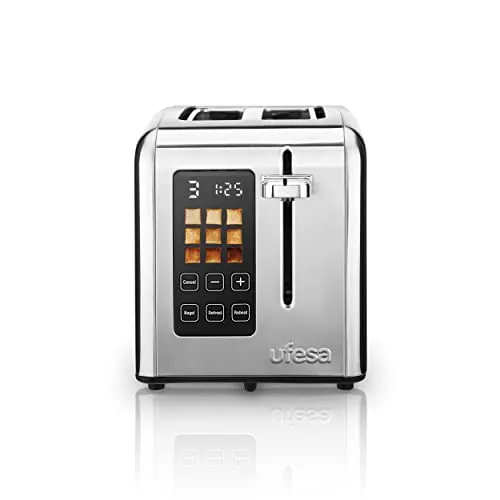 Ufesa Digital Future Toaster Edelstahl, 2 Scheiben, 950W - Toaster mit 9 Bräunungsstufen und Touchscreen, ideal für verschiedene Brotsorten und Bagels. Hochwertiges Edelstahl-Design und einfache Reinigung dank Krümelfach.