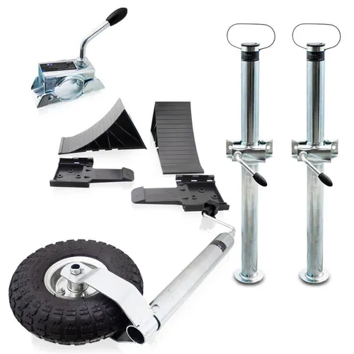 19563/ Anhänger Stützrad Stützen Unterlegkeile Halter Klemmschellen 10 Teile Set