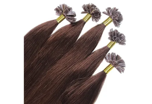hair2heart Echthaar-Extension Premium Remy Bonding Extensions #4/77 Mittelbraun Intensiv 50cm