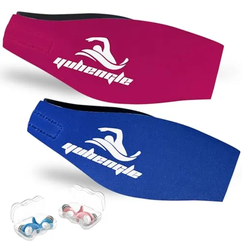 Schwimmen Stirnband für Erwachsene - 2 Paar Schwimm Ohrstöpsel & Neopren Schwimmband,Hohe Elastizität & Klettverschluss - Wasserdichtes Kopfband Haarband für,Tauchen, Pool, Duschen und Wassersport