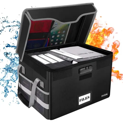 Produktbild DocSafe Feuerfeste Dokumententasche mit Schloss,Veranstalter mit Deckel, 39 x 31 x 25,5 cm Zusammenklappbare Dokumentenbox Home Office,zur Aufbewahrung wichtiger Arbeitspapiere,Zertifikate,Rechnungen