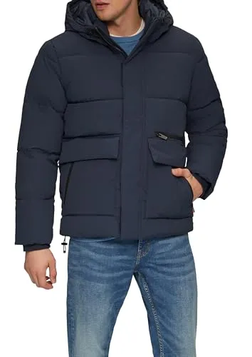 QS Herren Steppjacke mit Kapuze, Blau 5883, Large - Funktionsjacke mit Stehkragen und verdecktem Reißverschluss, ideal für Outdoor-Aktivitäten und Freizeit, sorgt für optimalen Komfort und Wärme.