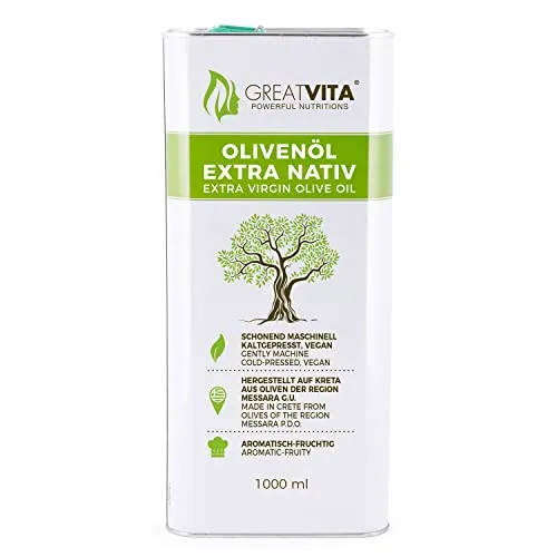 Olivenöl - extra nativ & kaltgepresst | fruchtiges Oliven Öl mit exquisiten Aromen im Kanister | Premium Qualität - GreatVita (1000 ml (3er Pack))