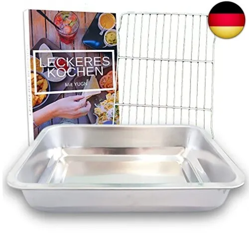 YUGN Bräter mit Grillrost - Ofenform Bratenform Edelstahl Bratpfanne mit Rost