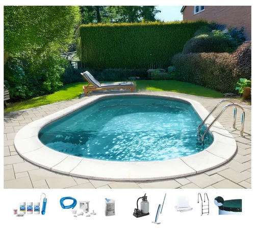 my POOL BWT Ovalpool PREMIUM mit grauer Innenfolie – Komplett-Set (10-tlg) - Ovaler Stahlwandpool mit robustem Design, 150 cm hoch. Inkl. Sandfilteranlage und Zubehör für entspannende Stunden im Garten. Ideal für Familien und Freunde.