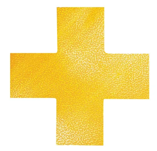 Durable Bodenmarkierung 170104 Kreuz gelb, 15 x 15 cm, 10 Stück - Sicherheitsschilder: Abriebfeste, selbstklebende Folie zur sicheren Kennzeichnung im Innenbereich, rutschhemmend nach DIN 51130 R9.