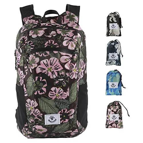 4Monster Faltbarer Rucksack Ultra Leicht, Unisex Tagesrucksack Outdoor, Wasserdichter Wanderrucksack für Camping Wandern Reisen Sport Klettern Radfahren (Blume Rosa, 16L)
