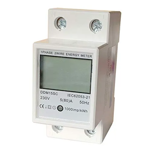JVJ Stromzähler WechselstromzählerLCD Hutschiene 1-phasiger 2-poliger Phase 5(80) A 230V Zähler Energiezähler Wattmeter KWH
