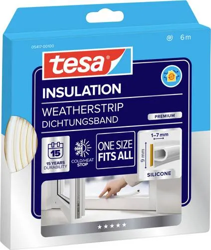 tesa INSULATION Dichtungsband Premium - Selbstklebende Silikondichtung - Hausdämmung: Effektive Abdichtung von Spalten, schützt vor Kälte, Hitze, Lärm und Feuchtigkeit für ein angenehmes Wohnklima. Hohe Haltbarkeit von bis zu 15 Jahren.
