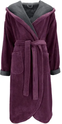 Vossen Damenbademantel Balance Carmen mit Kapuze – Velours, Lila - Eleganter Damenbademantel mit Kapuze aus hochwertigem Velours. Ideal für entspannte Stunden, modern geschnitten und angenehm weich für ein luxuriöses Tragegefühl.
