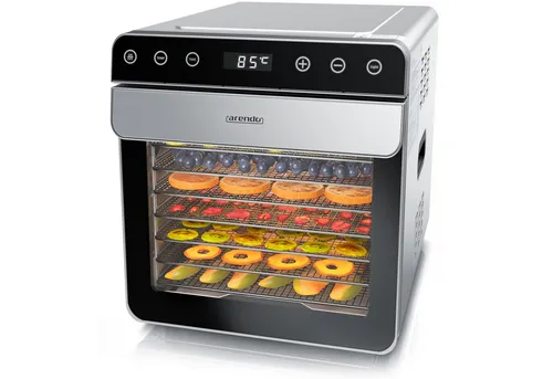 Arendo Dörrautomat Edelstahl 700 W - Dörrautomaten aus Edelstahl mit 8 Etagen und Temperaturregler von 35° bis 85°C für gesunde Snacks ohne Kunststoffkontakt, ideal für Obst, Fisch und Fleisch.