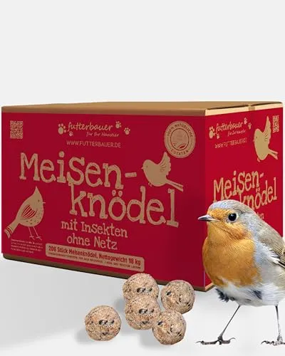 Futterbauer Meisenknödel 200 Stück ohne Netz - Meisenknödel mit Insekten für Wildvögel, ideal für Insektenfresser und liefert essentielle Energie im Winter – umweltfreundlich und plastikfrei.