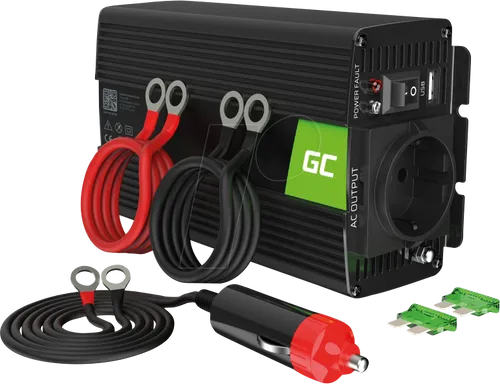 Green-Cell Spannungswandler INV14, 24V auf 230V, reiner Sinus, 300W / 600W - Spannungswandler für empfindliche Geräte, wandelt 24V DC in 230V AC um. Ideal für mobile Stromversorgung im Auto oder Wohnwagen, mit USB-Anschluss und automatischem Lüfter.