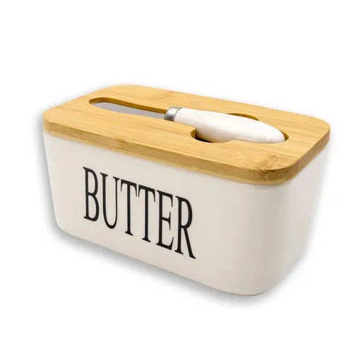 Butterdose Porzellan mit Messer Weiß von Intirilife