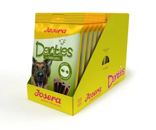 JOSERA Denties Turkey & Apple (13 x 7 Stück) | Adult | Premium Kaustangen für ausgewachsene Hunde | zur täglichen Zahnpflege | Kausnack mit Truthahn & Apfel | zuckerfrei | getreidefrei | 91er Pack