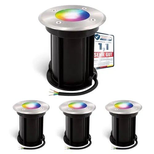 linovum 4er Pack BORU Bodenleuchten Außen - Smart RGBW LED GU10 - Wegeleuchten für Garten & Wege, steuerbar via App oder Voice Control. Genießen Sie bis zu 16 Millionen Farben und verschiedene Weißschattierungen – ganz ohne Hub! IP67 wetterfest und ideal für den Außenbereich.