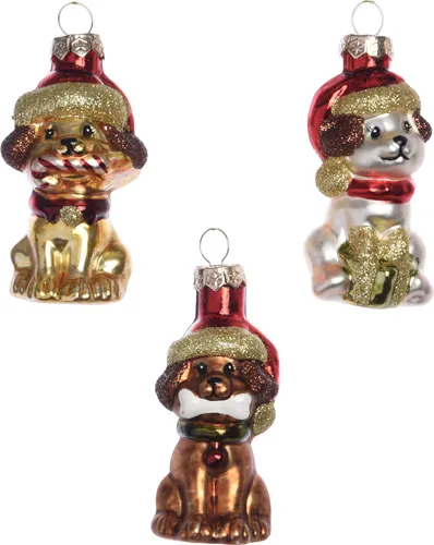 Christbaumschmuck Mix Hund Glas 7cm, 3er Set