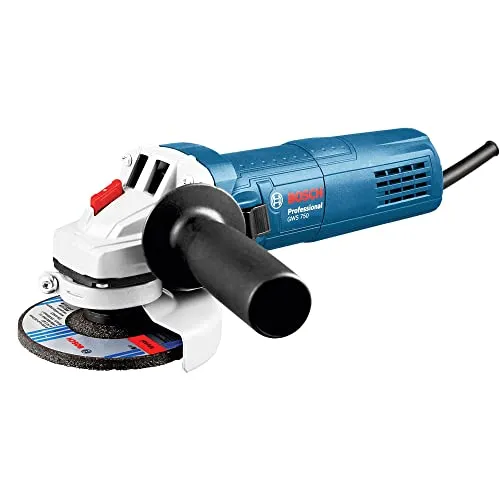 Bosch Winkelschleifer GWS 750 (115 mm) - Schleifmaschine mit 750 W Leistung für müheloses Trennen und Schleifen. Ideal für enge Stellen, mit verbessertem Handling und langer Lebensdauer durch speziellen Staubschutz.