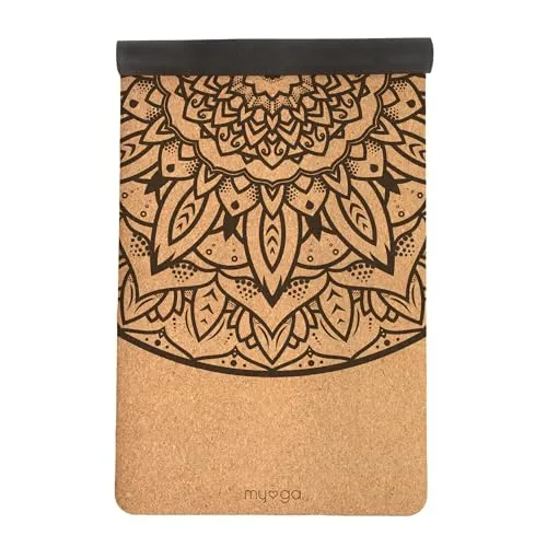 Produktbild Myga XL Kork Yogamatte | 200 cm x 70 cm | Rutschfest, Wäremeregulierend & Leicht zu Tragen – 6 mm Dicke | Ideal für Yoga, Pilates, Meditation & Fitnessübungen | Mandala Design | Naturkork