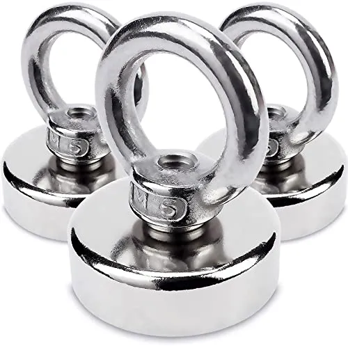 SENSEI® 3 Stück Extrem Starke Magnete – 20 kg Traglast, Neodym-Ösenmagnete in Stahlgehäuse – Ø 25 mm, Magnethaken mit Griff für Schrauben und Sicheren Halt