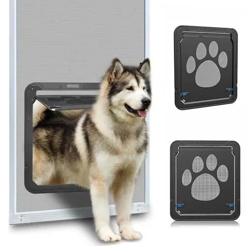 Ownpets Hundeklappe, Magnetische Hundetür mit automatische verschließbare Fliegengitter, Haustierklappe Schwarz, für Hunde & Katze, Innenmaße 36x30,5x1,25, Groß