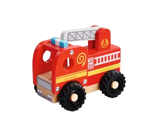 Eichhorn Feuerwehr zum Schieben – Spielzeug-Feuerwehrfahrzeug zum Rollen und Greifen, Robustes Design, gefertigt aus Buchenholz, Birkenholz und Sperrholz, Kleinkindspielzeug Fahrzeug, rot, ab 1 Jahr