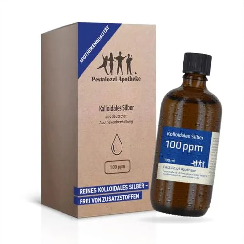 Kolloidales Silber 100ppm, 100% natürliches, kolloidales Silberwasser, ohne chemische Zusatzstoffe aus Apotheken-Herstellung, Inhalt: 100 ml