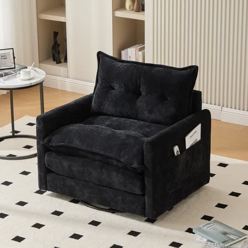 okwish 360° drehbarer Loungesessel mit Armlehnen, Schwarz
