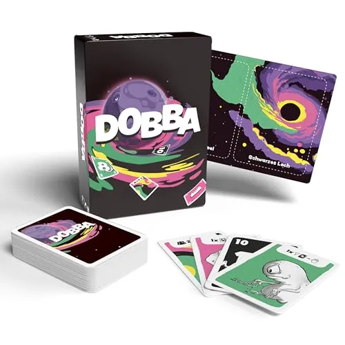 Simon und Jan DOBBA - Intergalaktisches Kartenspiel Mit Zahlen, Farben & Aliens | Taktikspiel Ab 12 Jahren | Familienspiel Mit „Schwarzem Loch“ (1 x DOBBA)