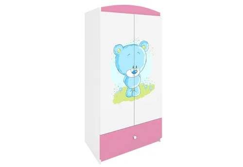 Raumhirsch Furniture Kinderkleiderschrank mit Tiermotiven - Blaubär in Hellrosa - Kreativer Kinderkleiderschrank mit 4 Ablagefächern und Kleiderstange. Robuste Bauweise für Stabilität und Sicherheit. Perfekte Ergänzung für jedes Kinderzimmer!